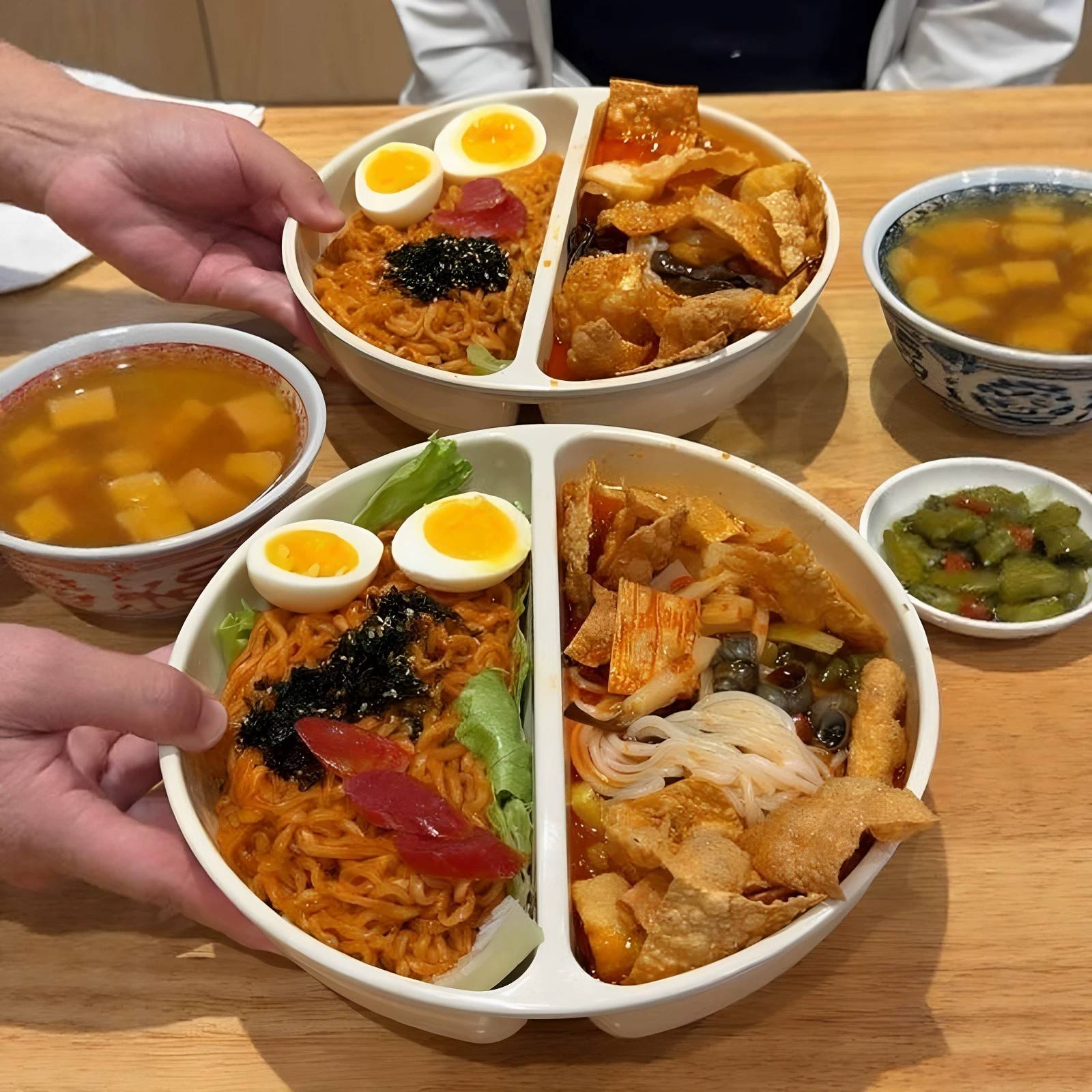 螺蛳粉火鸡面双拼！双拼鸳鸯面碗创意仿瓷一人食餐具圆形分格汤碗