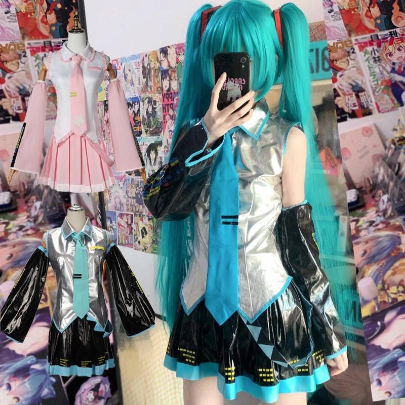 初音未来cos服小学生儿童全套MIKU公式服漆皮Cosplay假发耳机套装