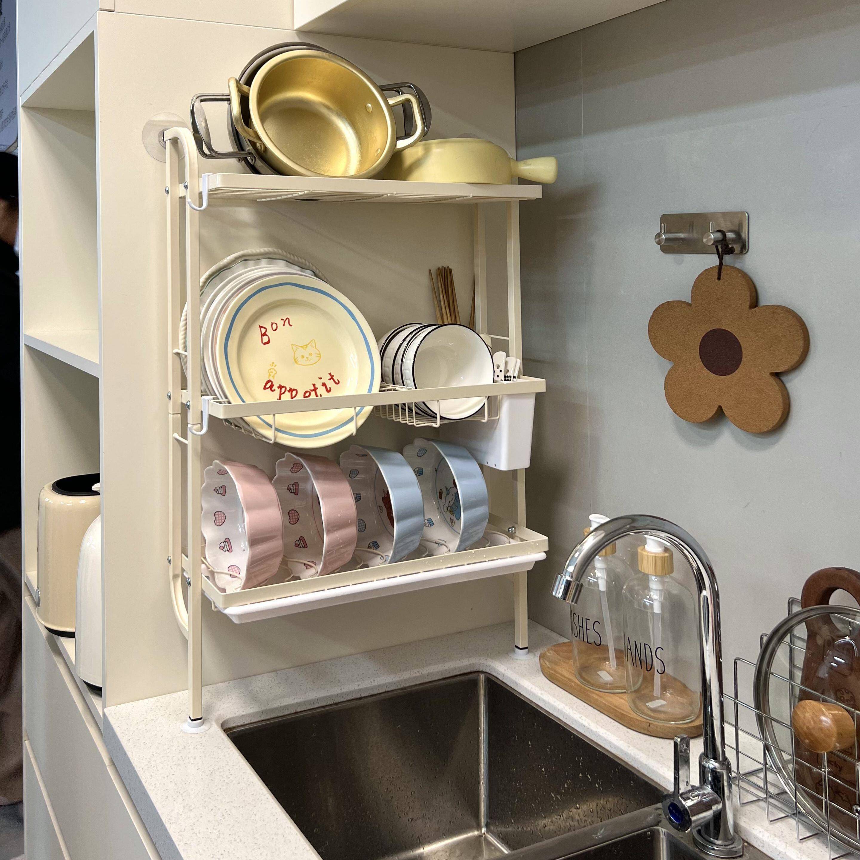 厨房碗碟收纳架转角台面置物架沥水碗架多功能收纳神器省空间分层