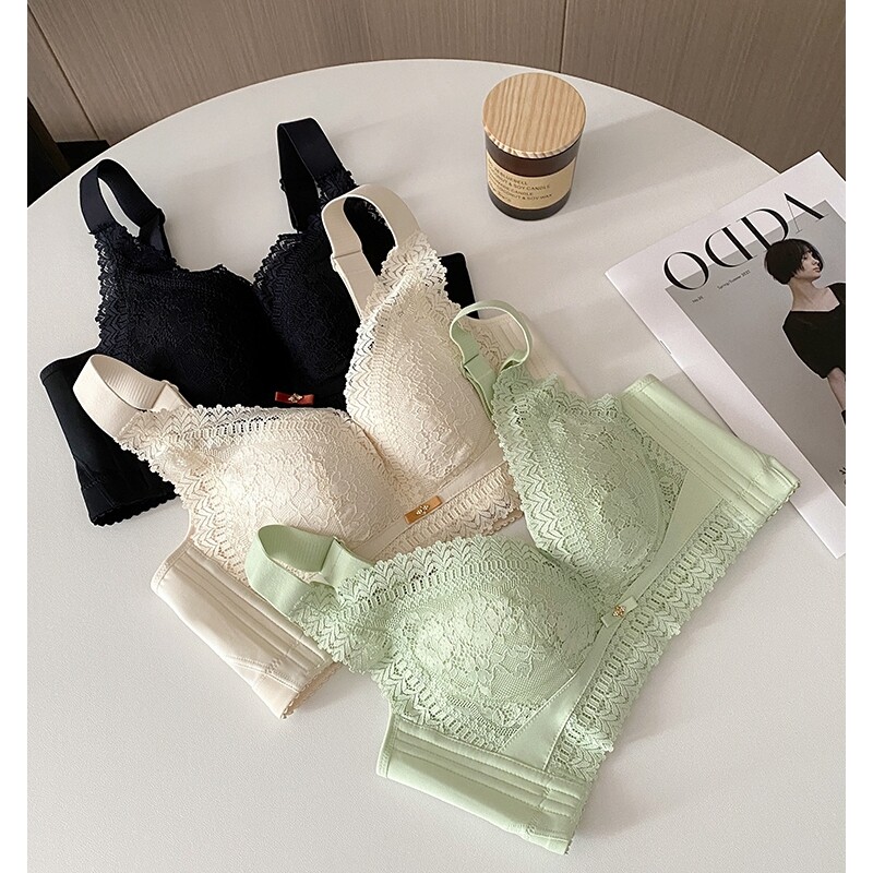 美容院养护云感棉内衣女无钢圈调整型聚拢收副乳性感蕾丝麦穗文胸