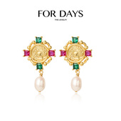 欧美中古浮雕人像彩钻珍珠耳环 DAYS 呼呼专享 FOR