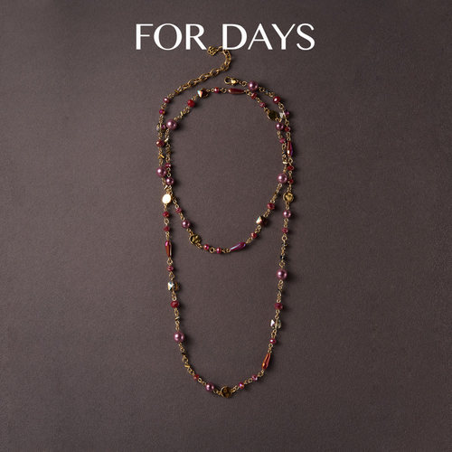 【朵姐臻选】FOR DAYS 粉色系混搭玻璃珠长款毛衣链多圈项链