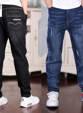 SP童装男童牛仔裤刺绣字母2025秋冬款中大童直筒牛仔加绒长裤弹力