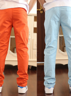 SP童装儿童休闲裤纯棉2025春款中大童橘色天蓝色休闲薄款长裤弹力