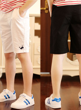 童装男童中裤 中大童短裤外穿绣蓝鲸儿童7分裤纯棉黑白色休闲中裤