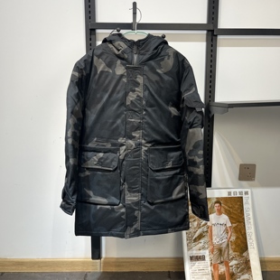 断码特价男士冬季修身连帽中长款迷彩黑色保暖加厚羽绒服连帽外套
