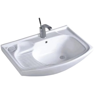 卫生间老式 大肚盆浴室柜盆半嵌入陶瓷洗衣盆带搓衣板加深洗衣池大