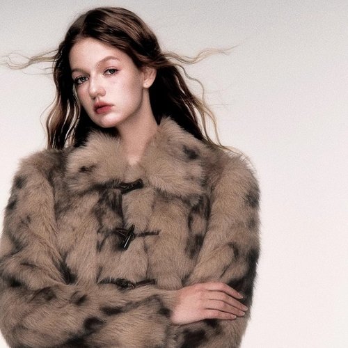 DAYALI FUR大鸭梨原创龙纹时髦复古甜酷牛角扣短款豹纹仿皮草外套