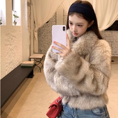 大鸭梨‘新月女神’秋冬显瘦仿水貂毛短款 皮草外套女环保毛毛大衣