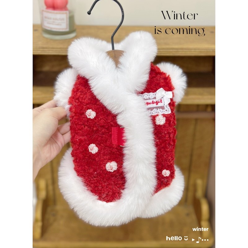 狗狗衣服大红波点新年开衫加绒带牵引扣猫咪泰迪比熊小型犬服装,宠物/宠物食品及用品,狗宠物服装/雨衣,淘宝优惠券,粉丝福利购,淘宝优惠卷