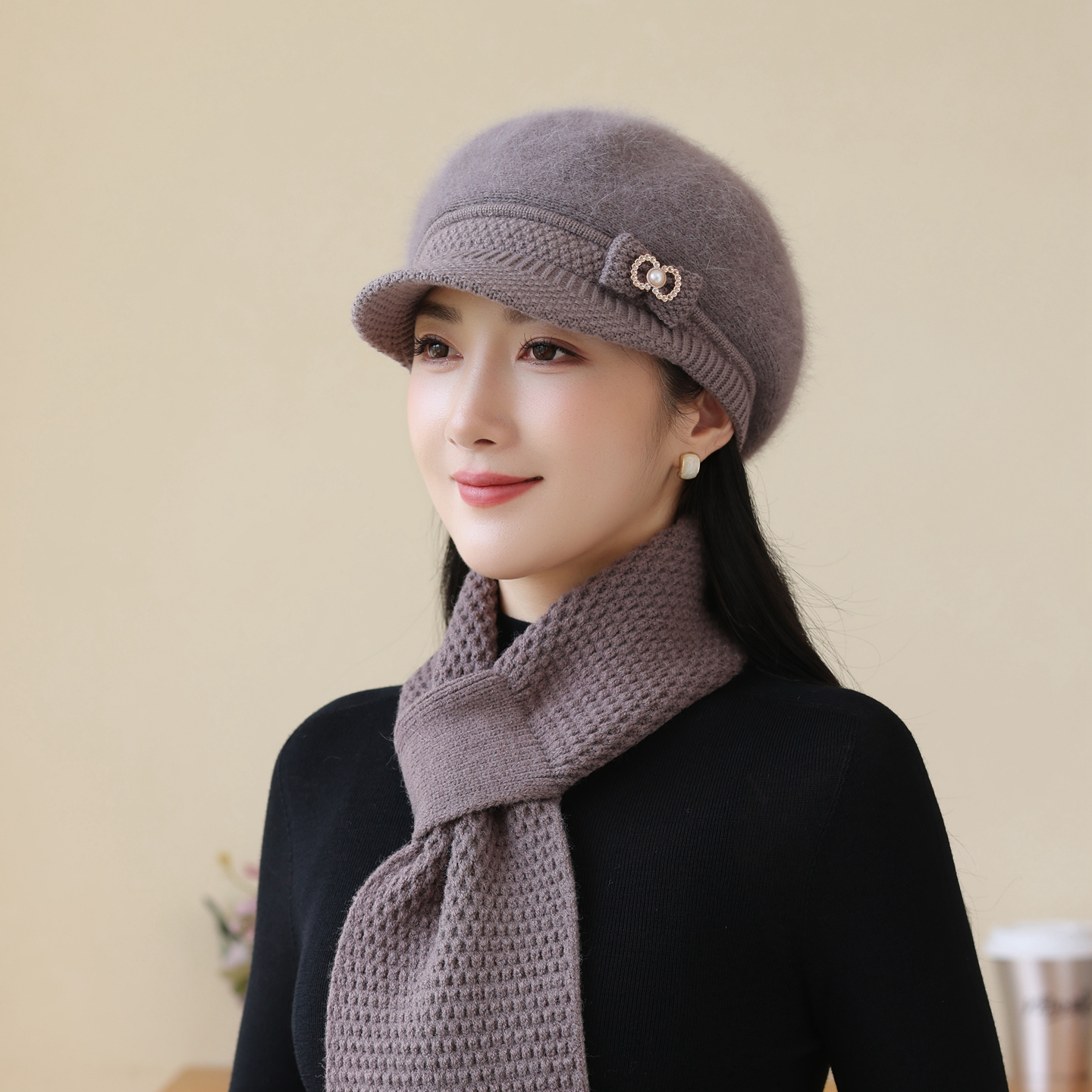 中老年人帽子女妈妈秋冬套头针织帽冬季加绒毛线帽围巾老奶奶保暖