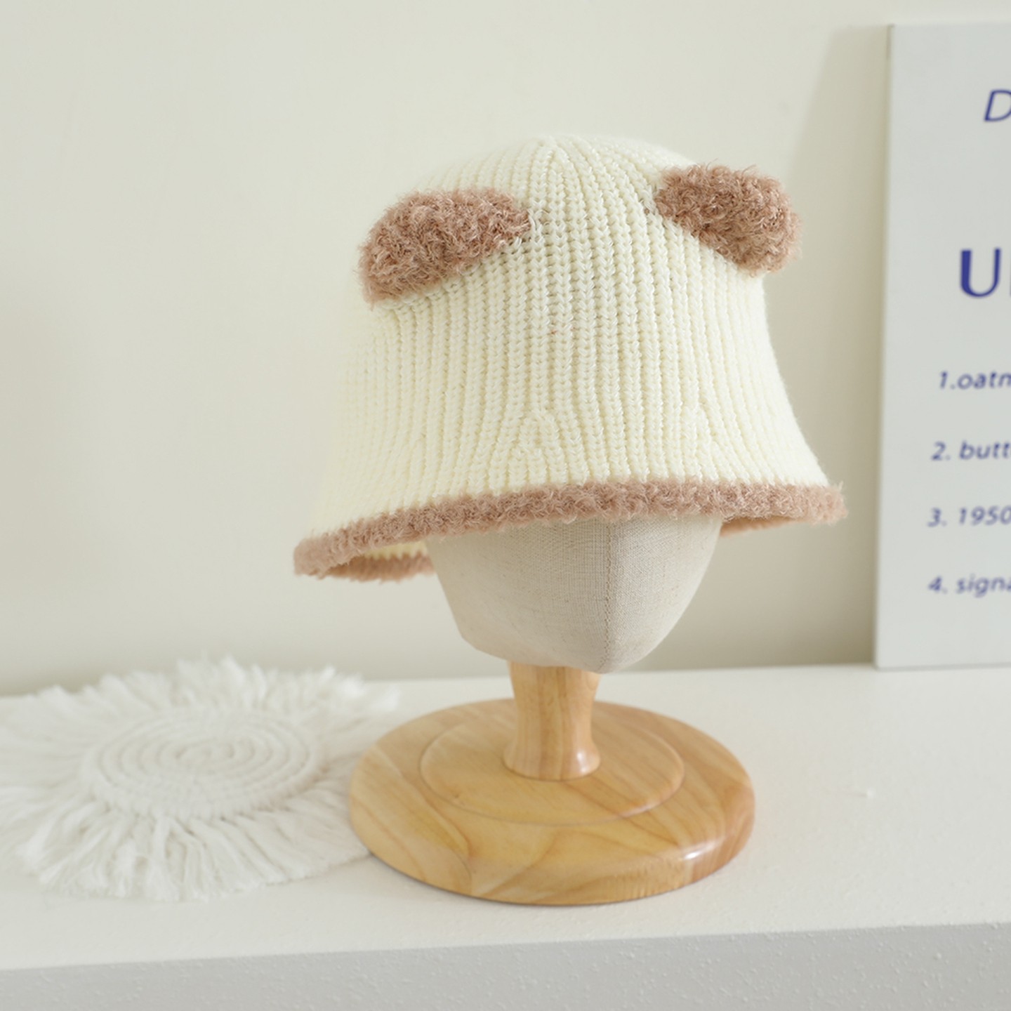 儿童可爱小熊耳朵渔夫帽子女秋冬季保暖盆帽百搭显脸小针织水桶帽,服饰配件/皮带/帽子/围巾,帽子,淘宝优惠券,粉丝福利购,淘宝优惠卷