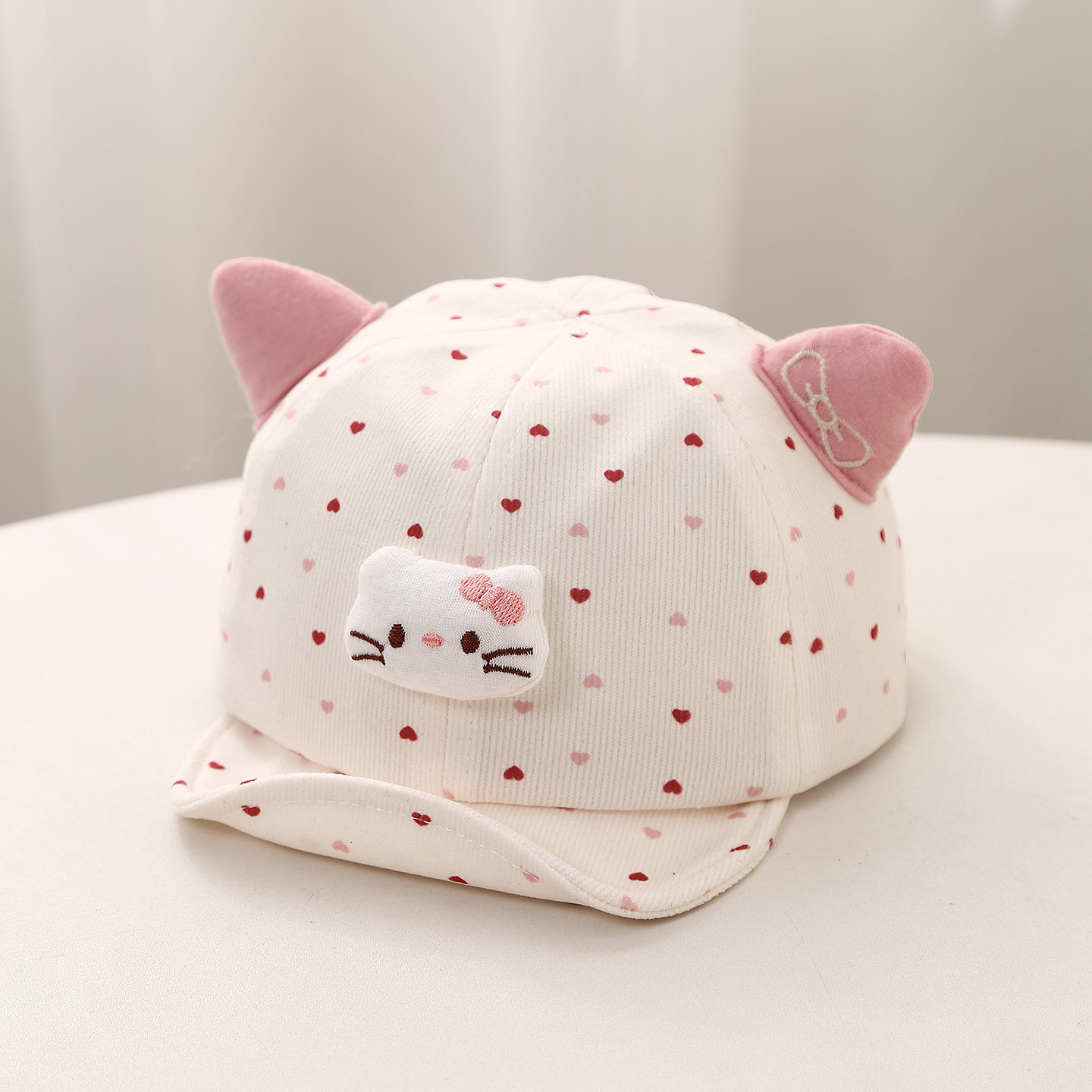 可爱猫咪耳波点防晒软檐鸭舌帽图片
