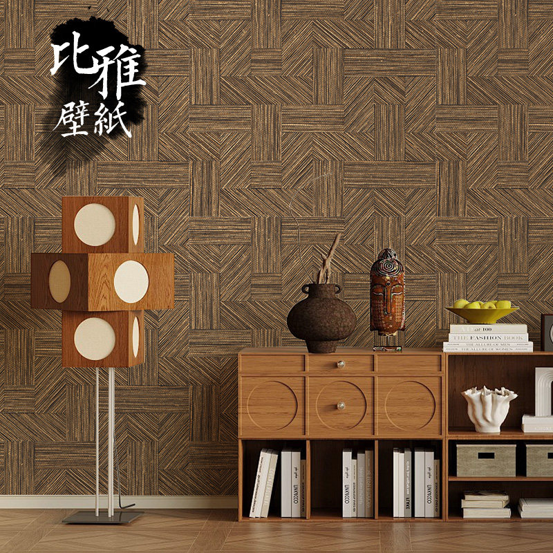 藤编草编新中式日式墙纸70cm大卷奥斯龙无纺布壁纸24047 24042