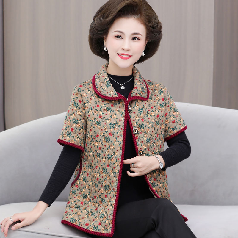 妈妈棉马甲女冬加绒加厚短袖护肩背心七分袖棉衣中老年人马夹外套