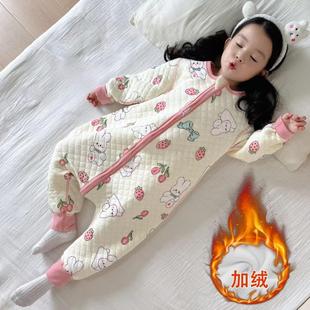 宝宝睡袋秋冬夹棉纯棉中大童连体睡衣儿童春秋款 婴儿防踢被子神器