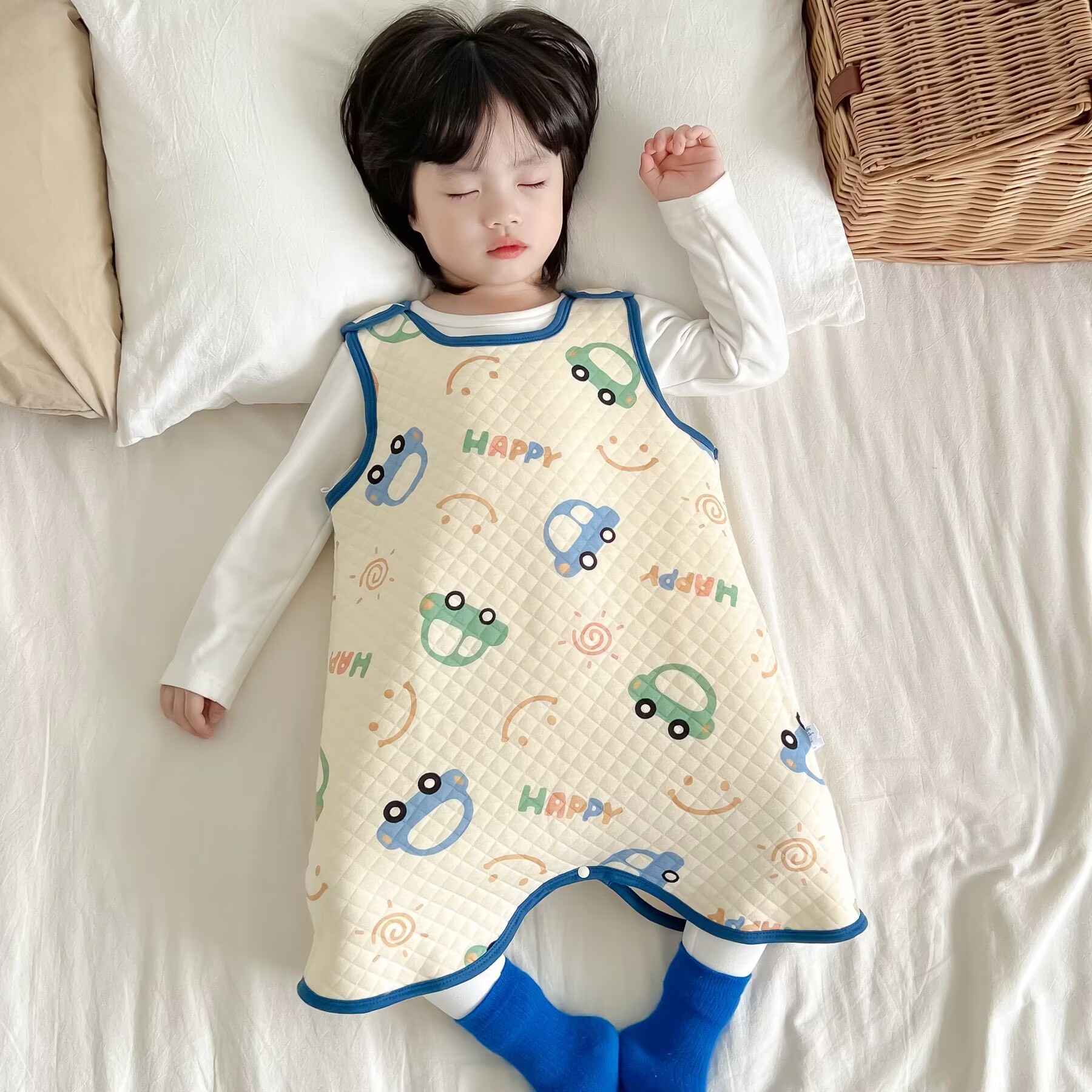 婴儿无袖夹棉睡袋宝宝背心式防踢被儿童连体马甲护肚秋冬睡衣春秋