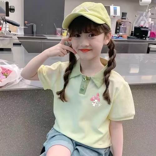 纯棉小女孩POLO领花上衣