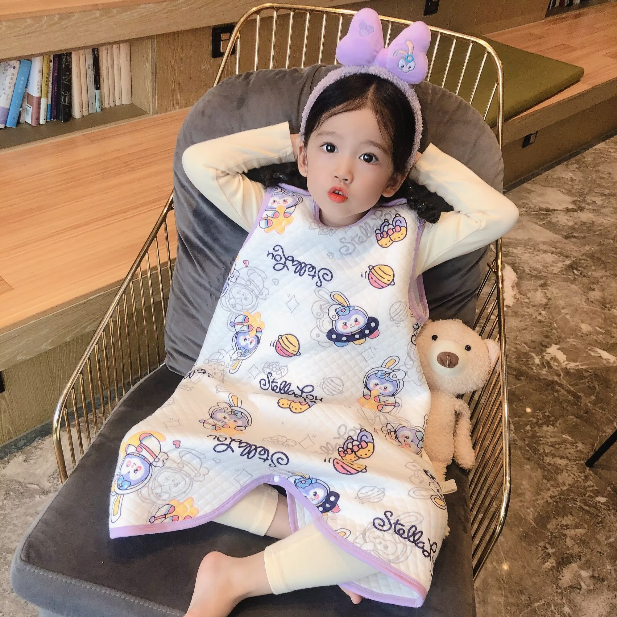 婴儿无袖夹棉睡袋宝宝背心式防踢被儿童连体马甲护肚秋冬睡衣春秋