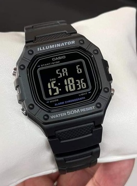 CASIO卡西欧手表男ins潮流复古小方块男女学生电子表W-218H-1B