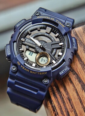 卡西欧CASIO 手表时尚指针双显防水防震运动石英男表AEQ-110W-2A