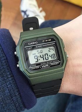 卡西欧复古老款方块 防水数字电子方形手表F-91W-3D/F-91WM-3A