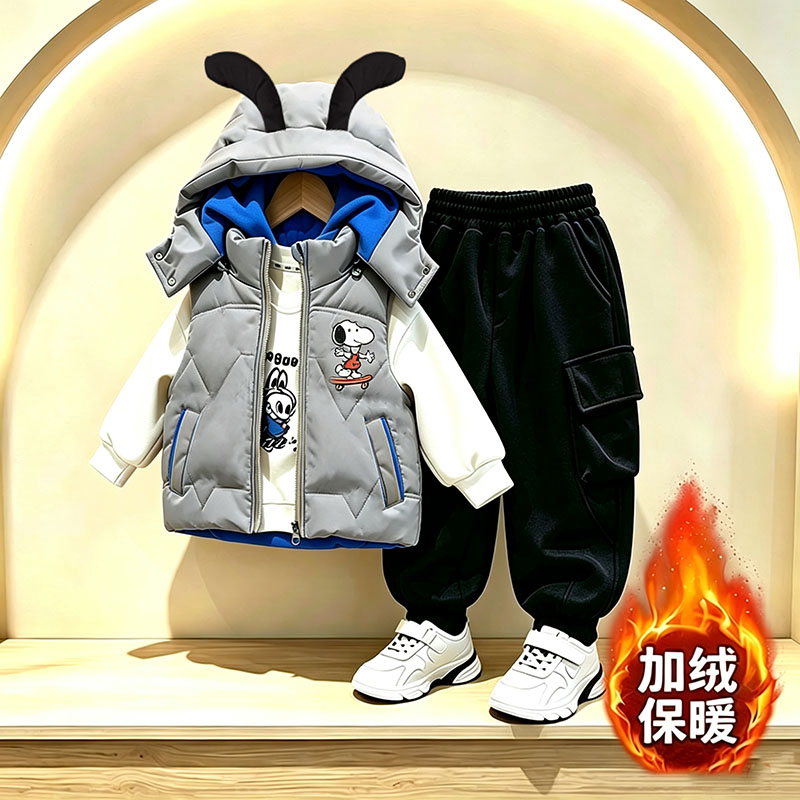 男童秋冬3件套加绒加厚保暖