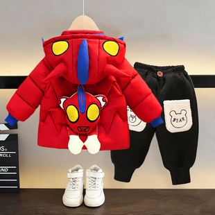 男童卡通儿童棉服冬季加绒加厚外套男女宝宝保暖羽绒棉衣两件套潮