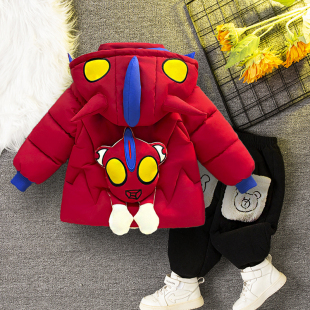 儿童奥特曼羽绒棉服套装男童加绒加厚保暖脱帽外套冬装洋气棉衣套