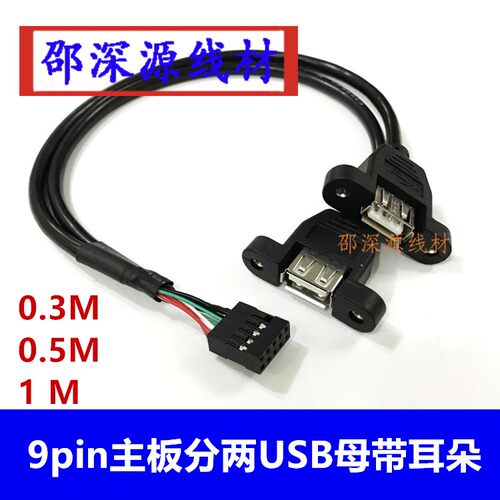 带螺丝孔 可固定面板主板9针杜邦对双USB2.0母转接线一分二 - 封面