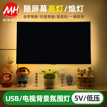 usb电视机背景墙室内装饰灯带5v低压自粘电池led灯带条纸雕氛围灯