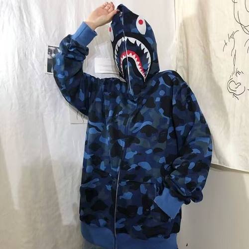 秋季鲨鱼搞怪连帽拉链卫衣