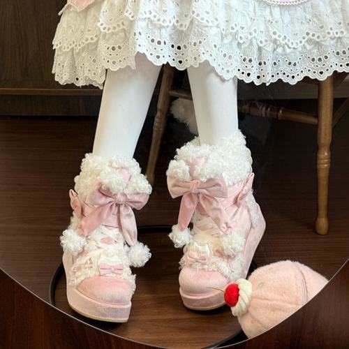 定金【热可可】秋冬绒面毛毛可爱甜美少女松糕lolita靴子