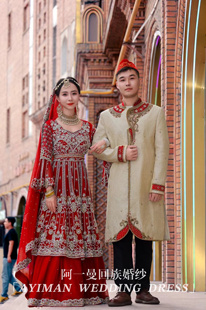 「出租」新款回族婚纱巴基斯坦纱高端手工绣工艺回民新娘嫁衣