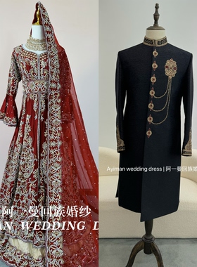 「出租」阿一曼回族红色巴服回族婚纱重工出门纱收腰显瘦