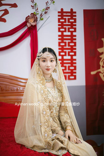 「出租」香槟钉珠回族婚纱婚服高腰显瘦连衣裙印度纱丽印巴礼服