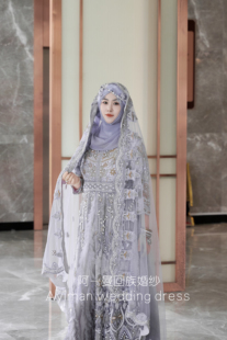 【出租】阿一曼回族婚纱巴服沙丽紫色收腰显瘦头巾出门服