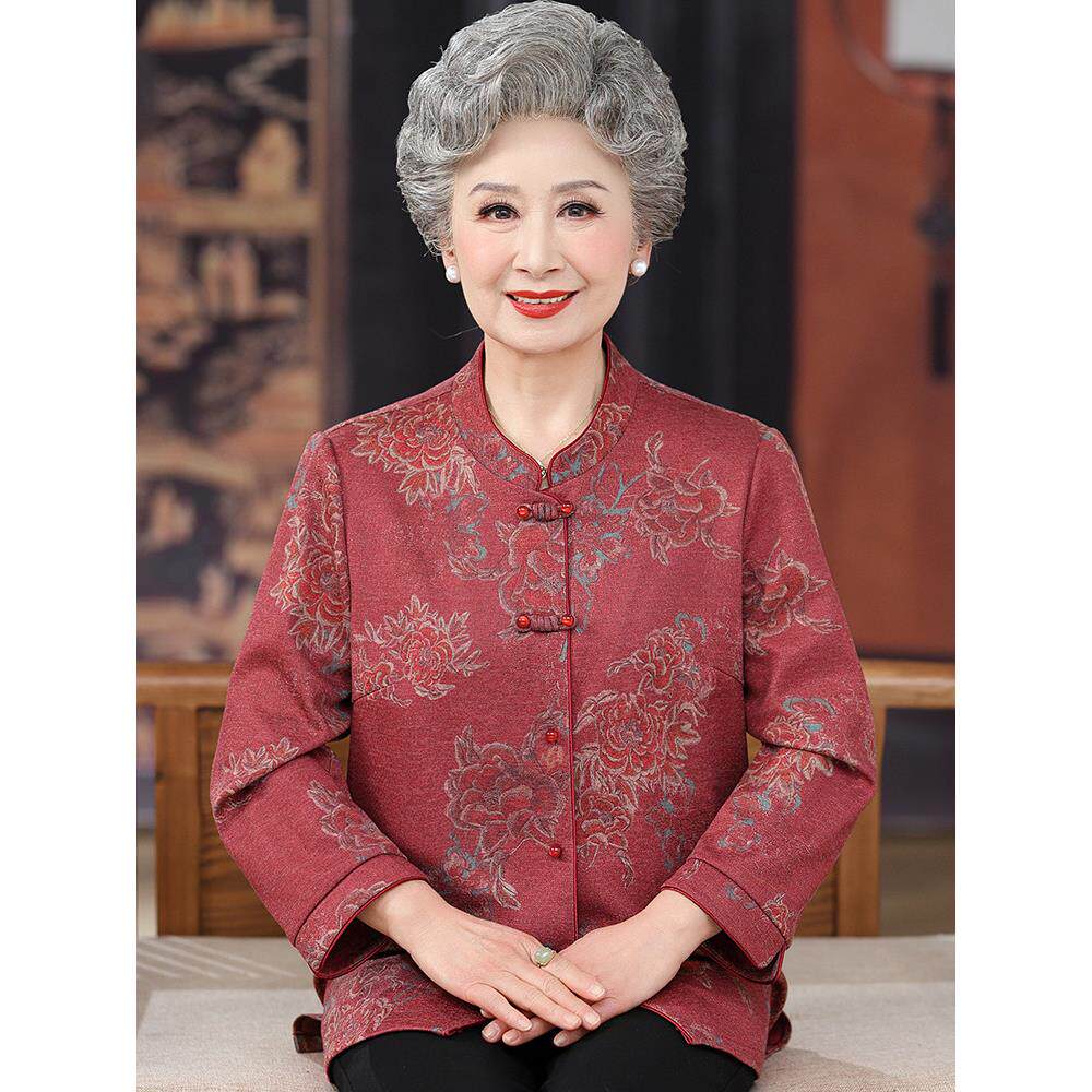 老年人春装女衬衫唐装奶奶大寿长袖上衣妈妈婚宴老太太薄外套衣服