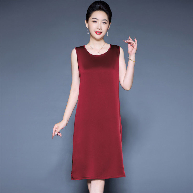 夏季新款简约冰丝背心裙女时尚洋气高端无袖桑蚕丝连衣裙子中长款