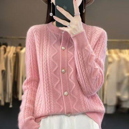 胖mm大码女装羊毛衫短款加厚开衫上衣秋冬韩版宽松针织衫减龄外套