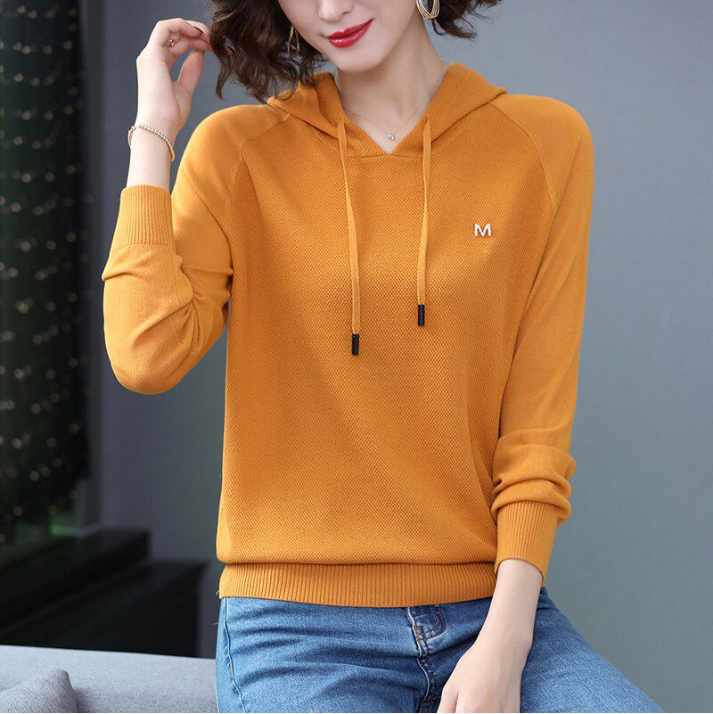 连帽针织衫女夏2021春秋新款毛衣长袖卫衣天丝薄款带帽衫上衣
