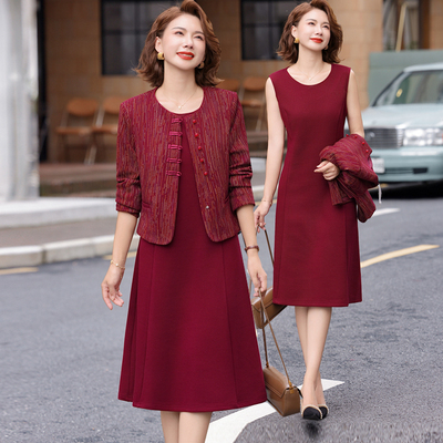 十月喜婆婆婚宴装中老年洋气连衣裙两件套妈妈裙子平时可穿礼服女