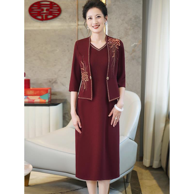 中年妈妈高端婚礼服两件套连衣裙喜婆婆婚宴装大码裙子平时可穿女