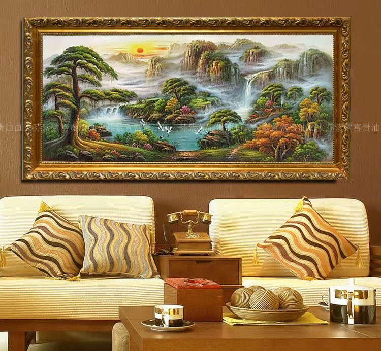 纯手绘风景油画客厅酒店别墅餐厅装饰画壁画挂画聚宝盆图片