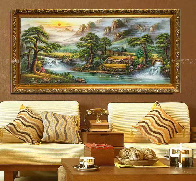 聚宝盆山水风景油画水客厅酒店别墅餐厅纯手绘装饰画壁画挂画图片