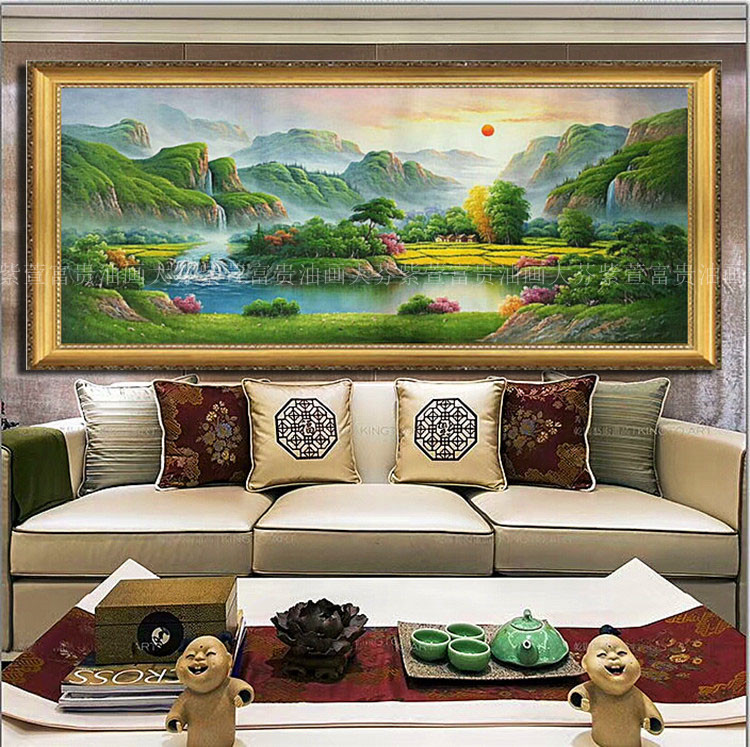 纯手绘水风景油画 客厅酒店别墅餐厅办公室装饰画挂画聚宝盆图片
