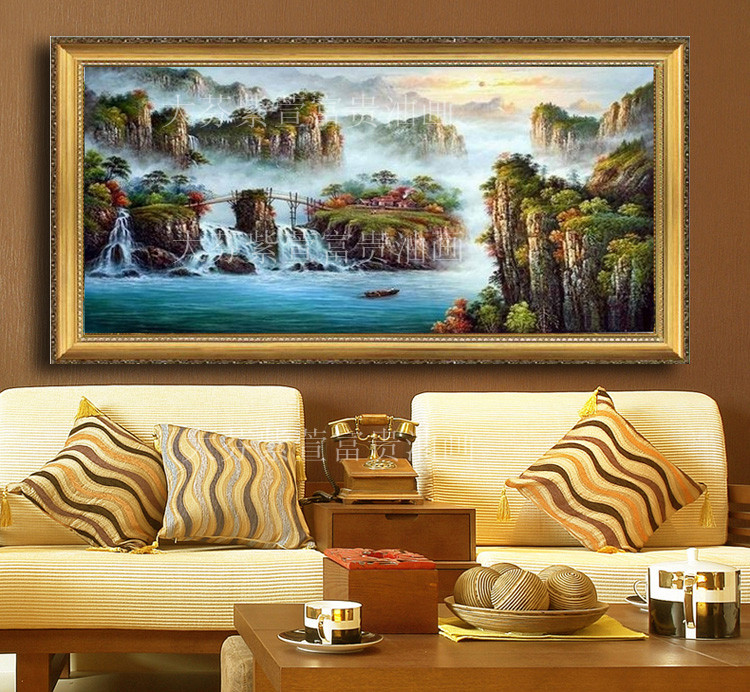 手绘日出风景油画客厅酒店别墅办公室餐厅沙发背景装饰画配画图片