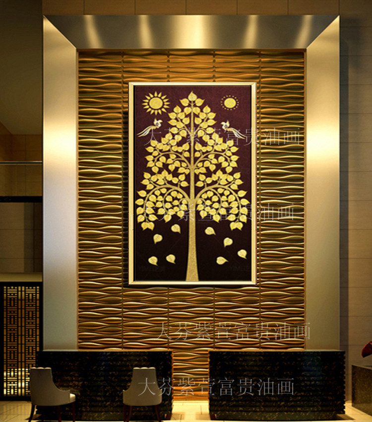 东南亚泰式金色菩提树客厅酒店别墅书房装饰画挂画图片