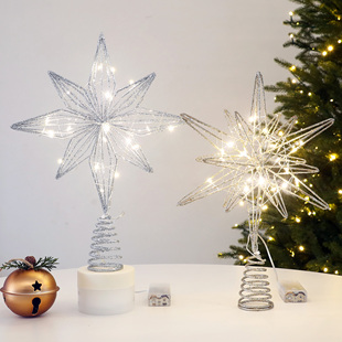 发光树顶星圣诞树顶星铁艺25CM镂空金色星星立体五角星圣诞节装 饰