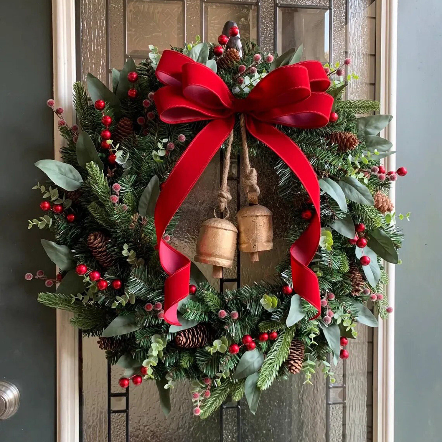 圣诞花环门挂50cm橱窗酒店商场创意圣诞礼物挂件80cm圣诞藤圈带灯